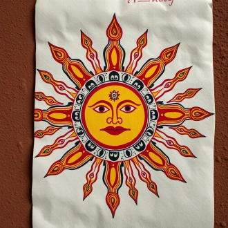 Madhubani Sun God "Surya Dev" Narrative Painting
