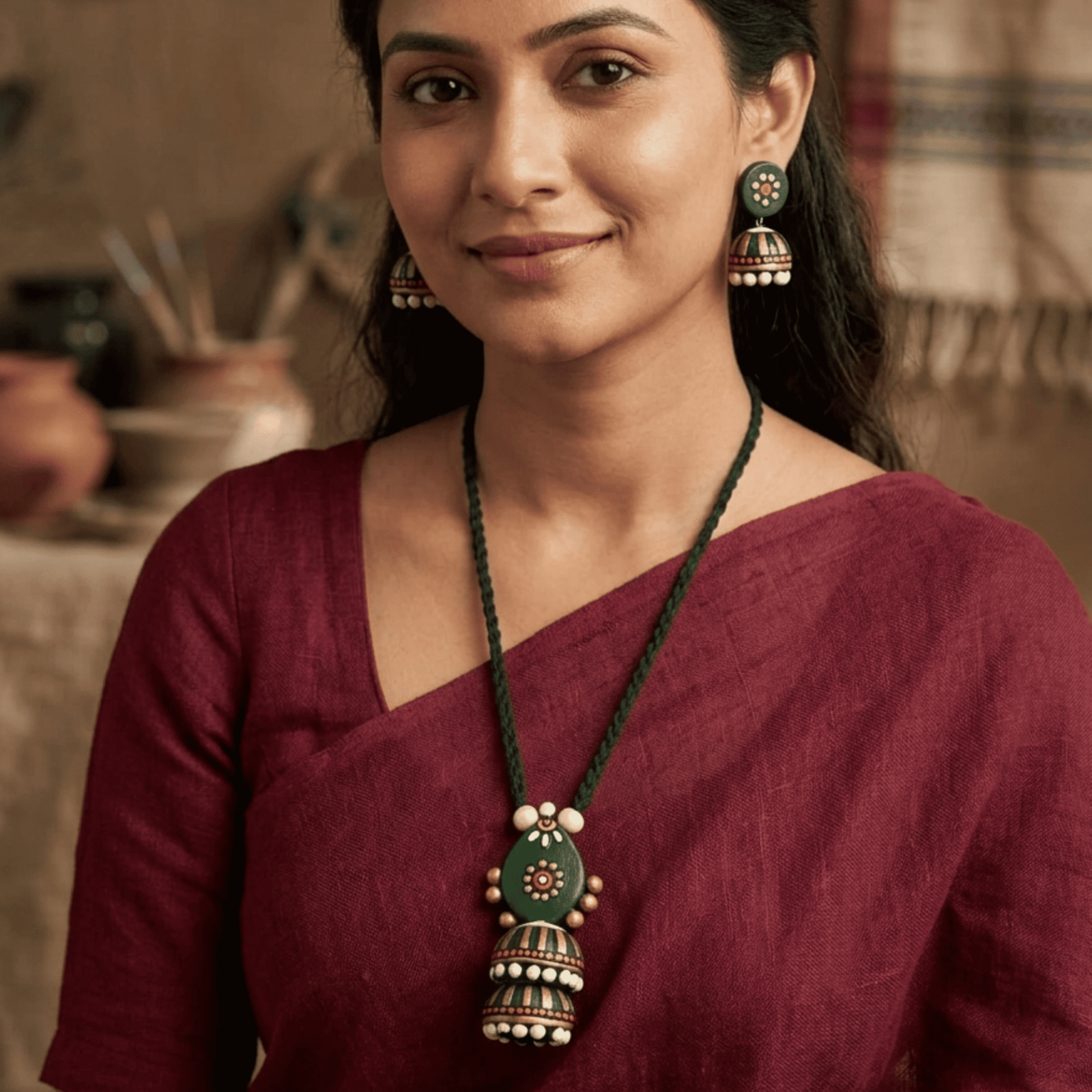 Terracotta Jhumka Pendant & Earring Set