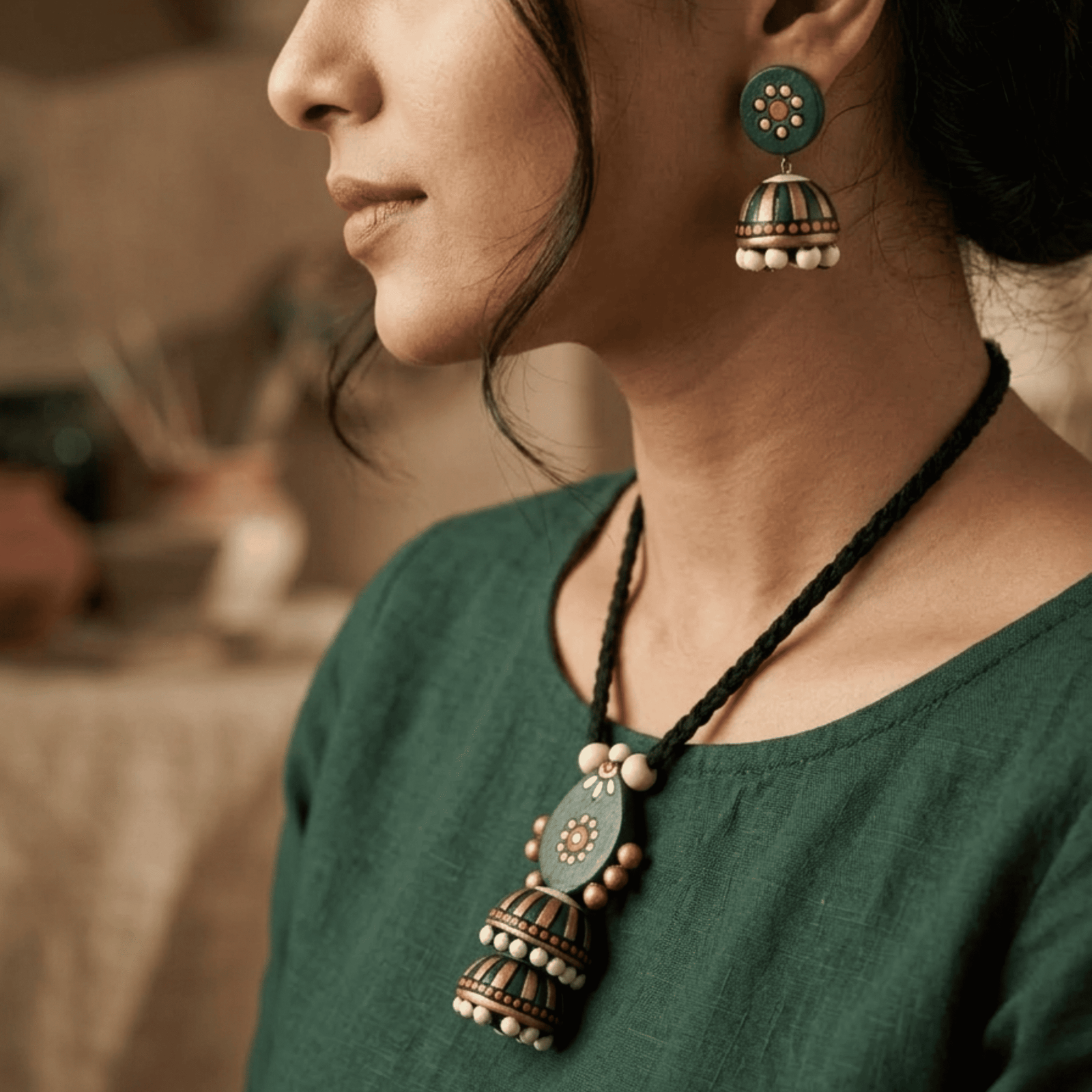 Terracotta Jhumka Pendant & Earring Set